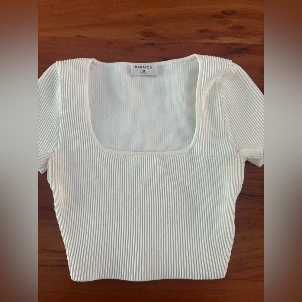 Babaton Green Crew Neck Sweater Ribbed Knit - Picture 3 of 4